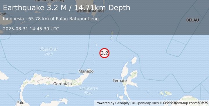 Earthquake Northern Molucca Sea (3.2 M) (2025-08-31 14:45:30 UTC)