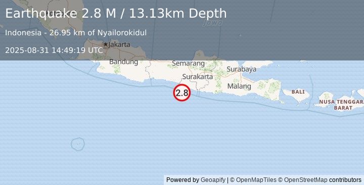 Earthquake Java, Indonesia (2.8 M) (2025-08-31 14:49:19 UTC)