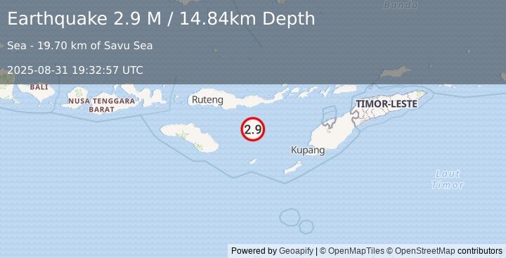 Earthquake Savu Sea (2.9 M) (2025-08-31 19:32:57 UTC)
