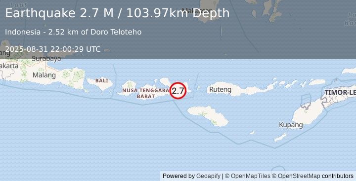 Earthquake Sumbawa Region, Indonesia (2.7 M) (2025-08-31 22:00:29 UTC)