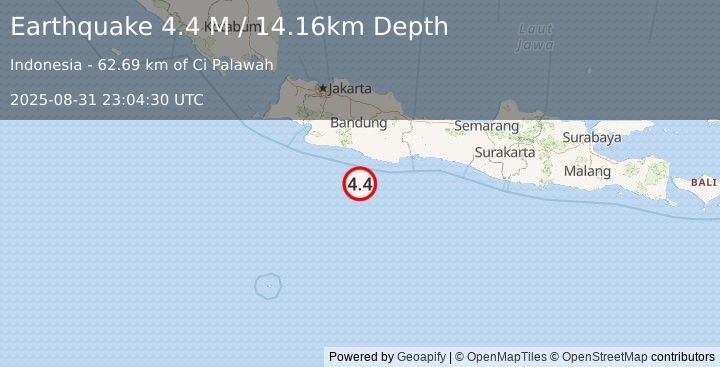 Earthquake Java, Indonesia (4.4 M) (2025-08-31 23:04:30 UTC)