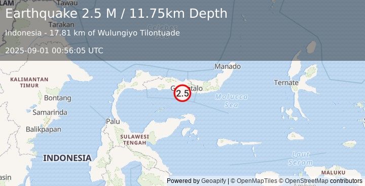 Earthquake Minahassa Peninsula, Sulawesi (2.5 M) (2025-09-01 00:56:05 UTC)