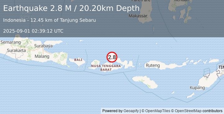 Earthquake Sumbawa Region, Indonesia (2.8 M) (2025-09-01 02:39:12 UTC)