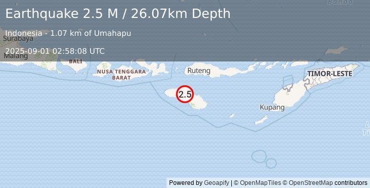 Earthquake Sumba Region, Indonesia (2.5 M) (2025-09-01 02:58:08 UTC)