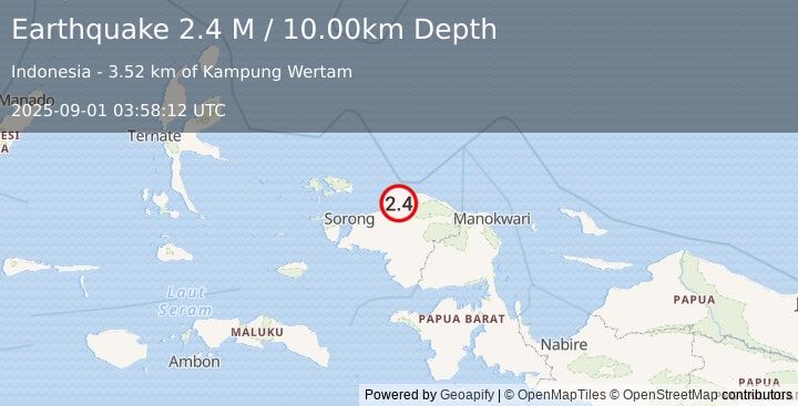 Earthquake West Papua Region, Indonesia (2.4 M) (2025-09-01 03:58:12 UTC)