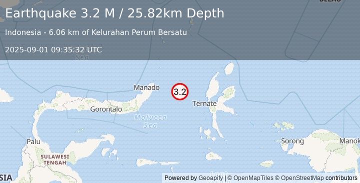 Earthquake Northern Molucca Sea (3.2 M) (2025-09-01 09:35:32 UTC)