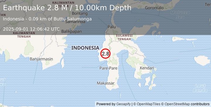 Earthquake Sulawesi, Indonesia (2.8 M) (2025-09-01 12:06:42 UTC)
