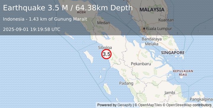 Earthquake Northern Sumatra, Indonesia (3.5 M) (2025-09-01 19:19:58 UTC)