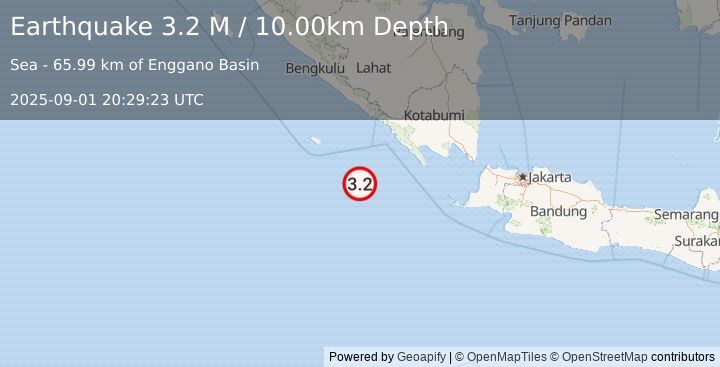 Earthquake Southwest of Sumatra, Indonesia (3.2 M) (2025-09-01 20:29:23 UTC)