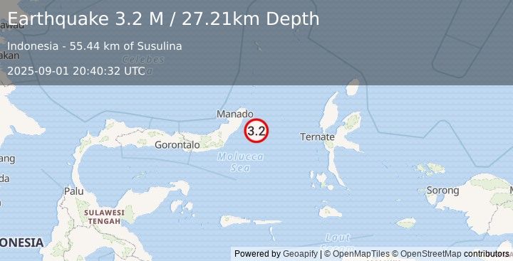 Earthquake Northern Molucca Sea (3.2 M) (2025-09-01 20:40:32 UTC)