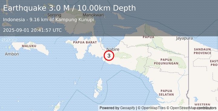 Earthquake West Papua Region, Indonesia (3.0 M) (2025-09-01 20:41:57 UTC)