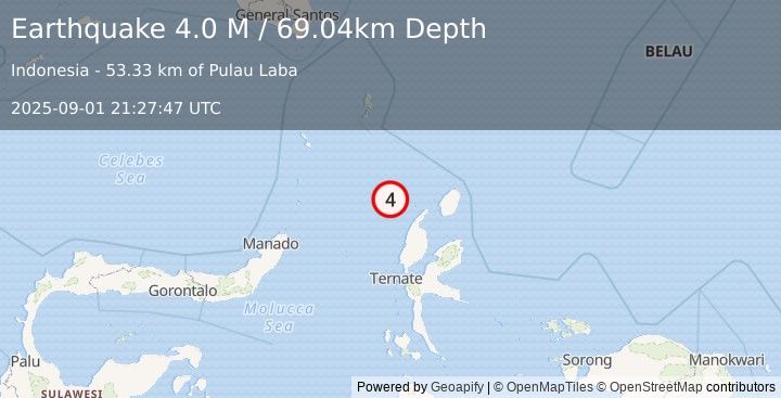 Earthquake Northern Molucca Sea (4.0 M) (2025-09-01 21:27:47 UTC)