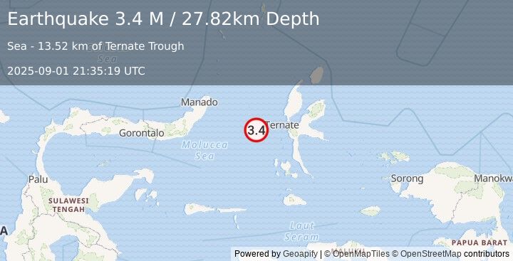 Earthquake Northern Molucca Sea (3.4 M) (2025-09-01 21:35:19 UTC)