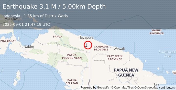 Earthquake West Papua, Indonesia (3.1 M) (2025-09-01 21:47:19 UTC)