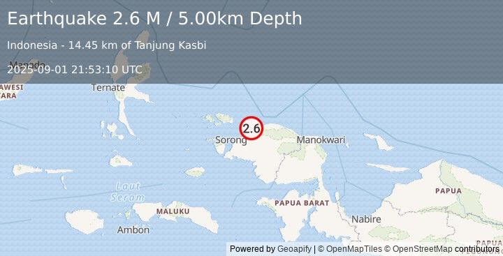 Earthquake West Papua Region, Indonesia (2.6 M) (2025-09-01 21:53:10 UTC)