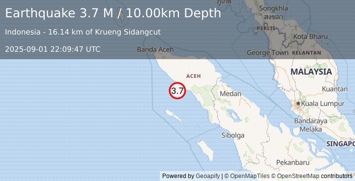 Earthquake Northern Sumatra, Indonesia (3.7 M) (2025-09-01 22:09:47 UTC)