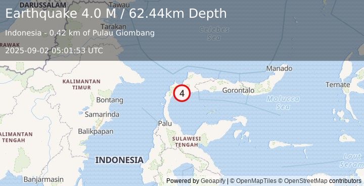 Earthquake Minahassa Peninsula, Sulawesi (4.0 M) (2025-09-02 05:01:53 UTC)
