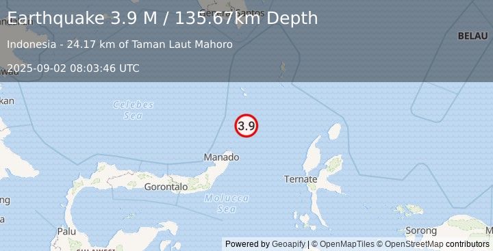 Earthquake Talaud Islands, Indonesia (3.9 M) (2025-09-02 08:03:46 UTC)