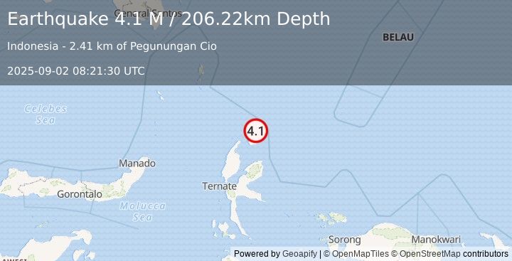 Earthquake Halmahera, Indonesia (4.1 M) (2025-09-02 08:21:30 UTC)