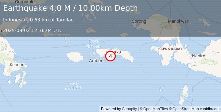 Earthquake Seram, Indonesia (3.9 M) (2025-09-02 12:36:06 UTC)