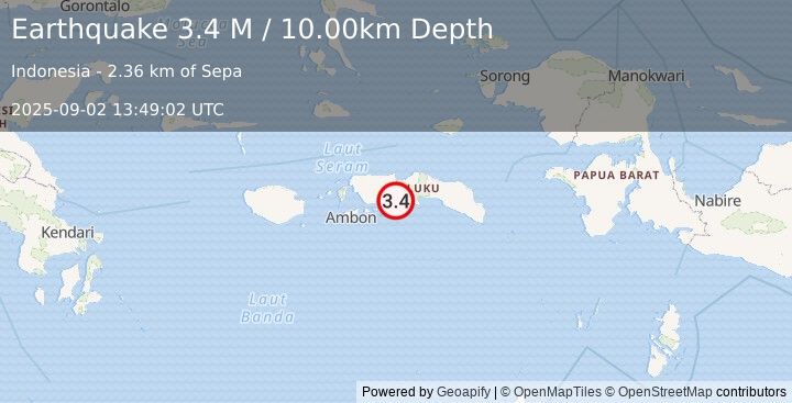 Earthquake Seram, Indonesia (3.4 M) (2025-09-02 13:49:02 UTC)