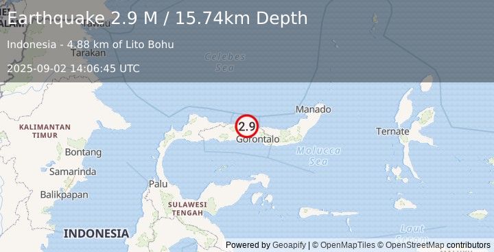 Earthquake Minahassa Peninsula, Sulawesi (2.9 M) (2025-09-02 14:06:45 UTC)