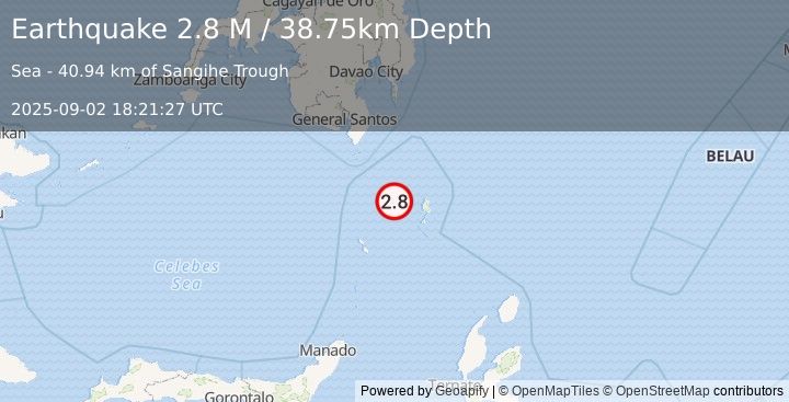 Earthquake Talaud Islands, Indonesia (2.8 M) (2025-09-02 18:21:27 UTC)