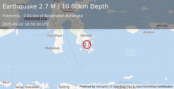 Earthquake Sulawesi, Indonesia (2.7 M) (2025-09-02 18:59:24 UTC)