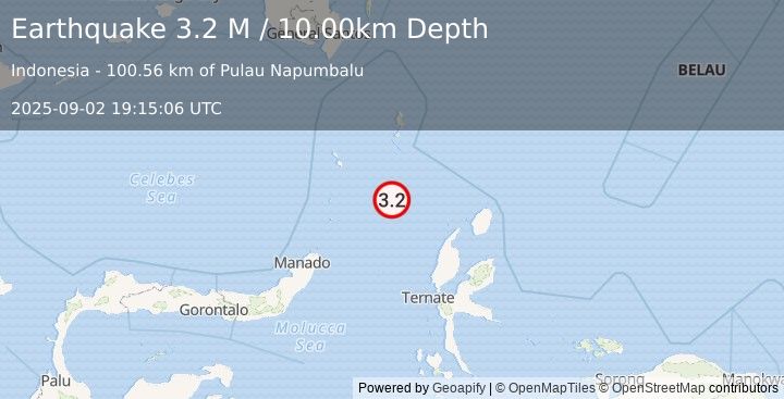 Earthquake Northern Molucca Sea (3.2 M) (2025-09-02 19:15:06 UTC)