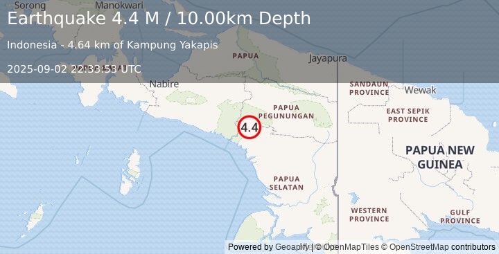 Earthquake West Papua, Indonesia (4.4 M) (2025-09-02 22:33:53 UTC)