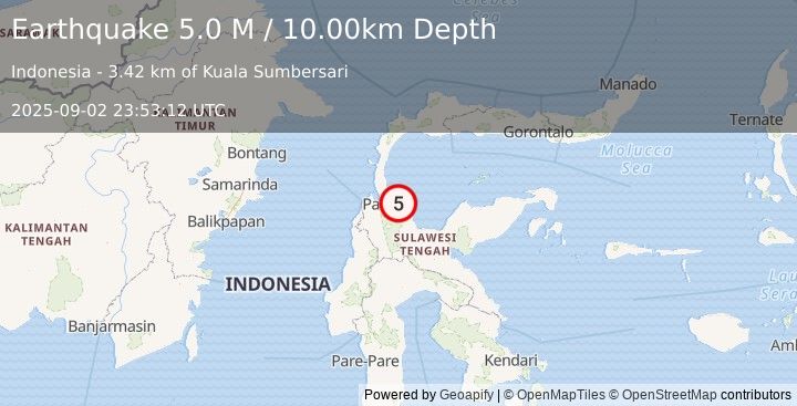Earthquake Minahassa Peninsula, Sulawesi (5.0 M) (2025-09-02 23:53:12 UTC)