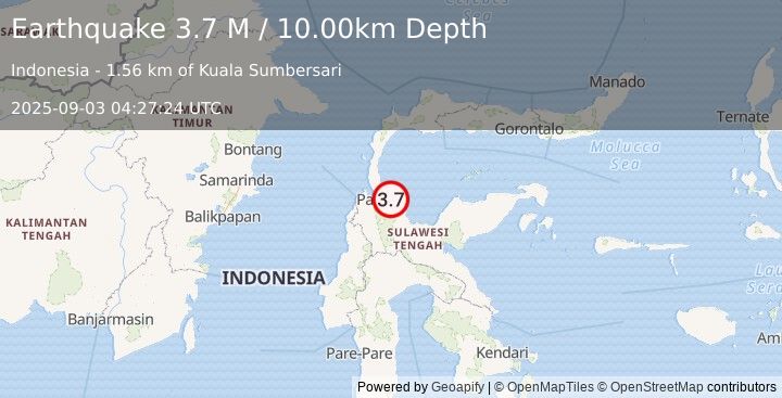 Earthquake Minahassa Peninsula, Sulawesi (3.7 M) (2025-09-03 04:27:24 UTC)