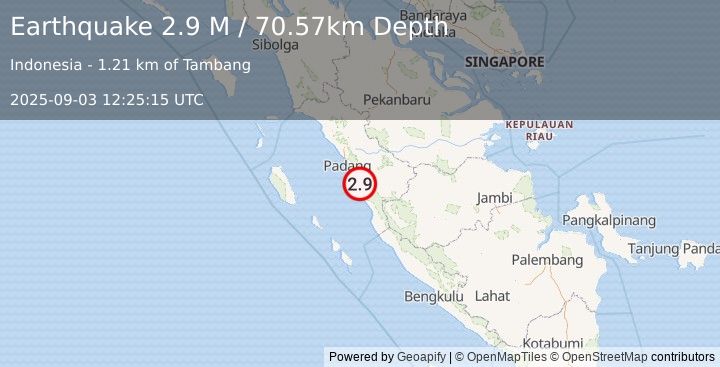 Earthquake Southern Sumatra, Indonesia (2.9 M) (2025-09-03 12:25:15 UTC)