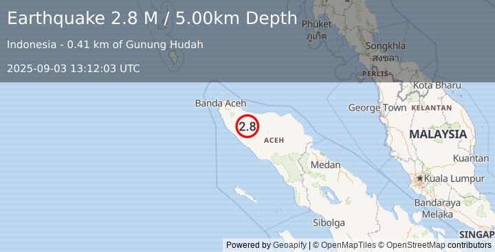 Earthquake Northern Sumatra, Indonesia (2.8 M) (2025-09-03 13:12:03 UTC)