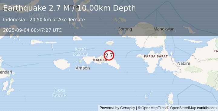 Earthquake Seram, Indonesia (2.7 M) (2025-09-04 00:47:27 UTC)
