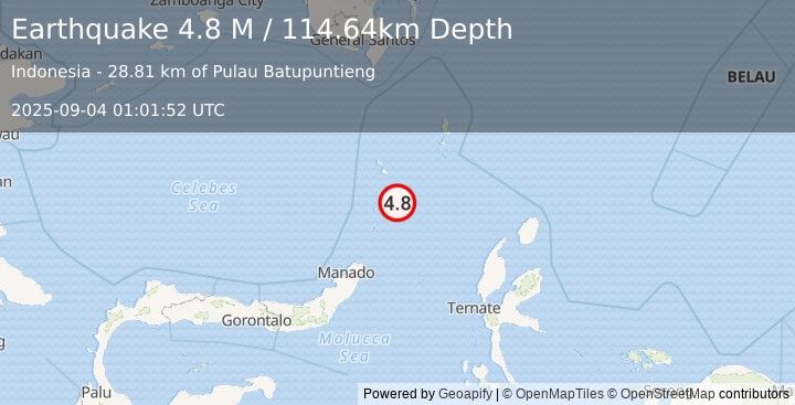 Earthquake Talaud Islands, Indonesia (4.8 M) (2025-09-04 01:01:52 UTC)