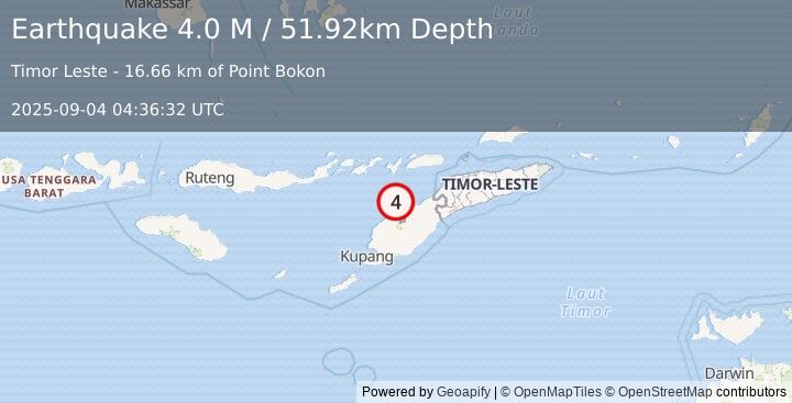 Earthquake Timor Region (4.0 M) (2025-09-04 04:36:32 UTC)