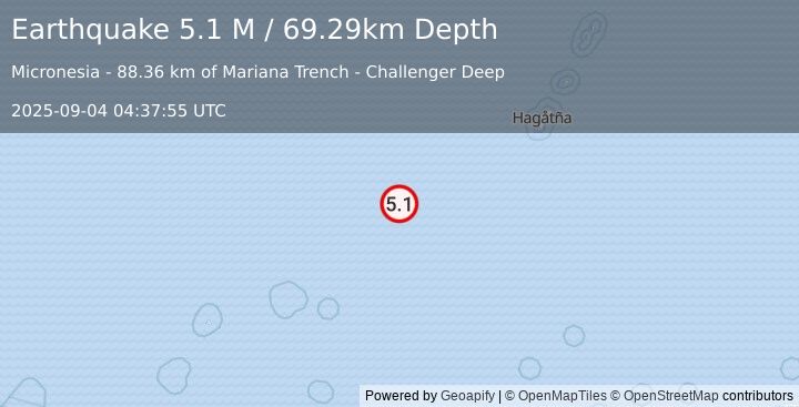 Earthquake Western Caroline Islands, Micronesia (5.1 M) (2025-09-04 04:37:55 UTC)