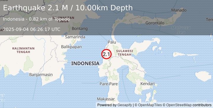 Earthquake Sulawesi, Indonesia (2.1 M) (2025-09-04 06:26:17 UTC)