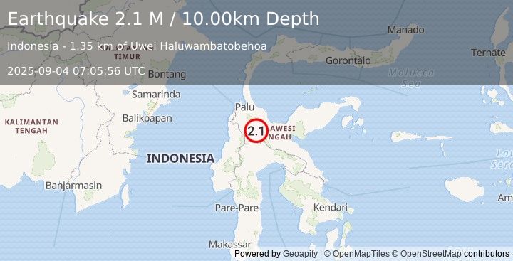Earthquake Sulawesi, Indonesia (2.1 M) (2025-09-04 07:05:56 UTC)