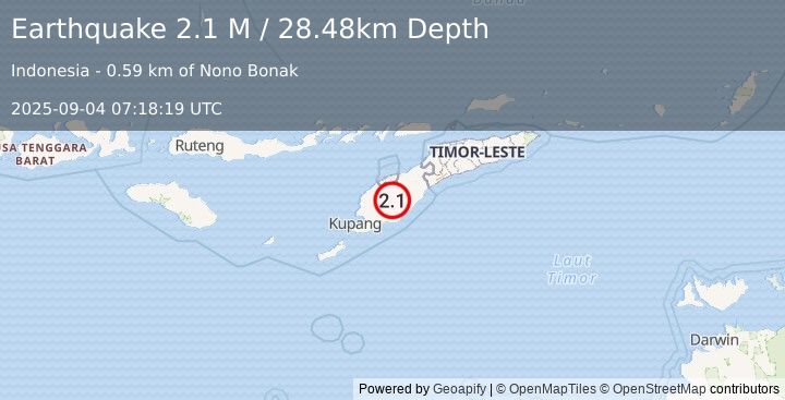 Earthquake Timor Region (2.1 M) (2025-09-04 07:18:19 UTC)