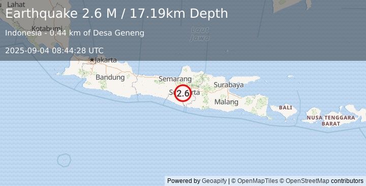 Earthquake Java, Indonesia (2.6 M) (2025-09-04 08:44:28 UTC)