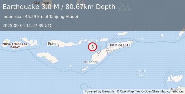 Earthquake Flores Region, Indonesia (3.0 M) (2025-09-04 11:27:39 UTC)