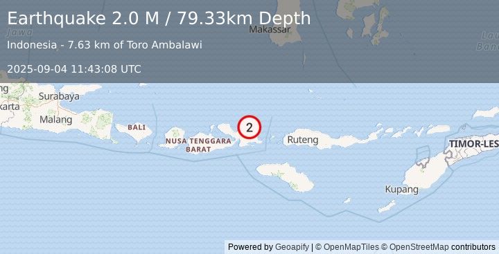 Earthquake Sumbawa Region, Indonesia (2.0 M) (2025-09-04 11:43:08 UTC)