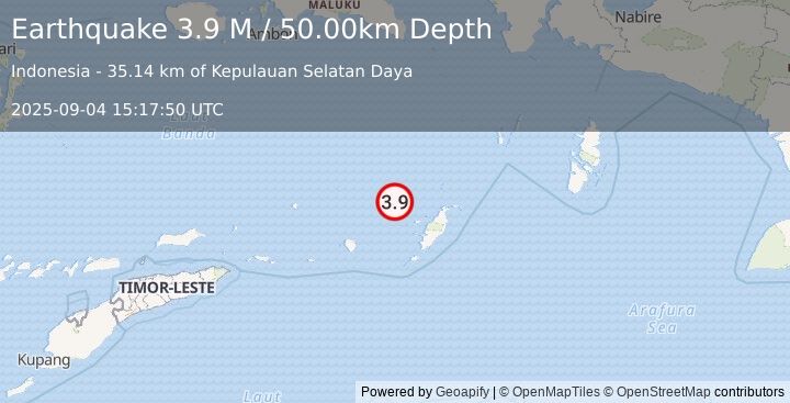 Earthquake Tanimbar Islands Region, Indonesia (3.9 M) (2025-09-04 15:17:50 UTC)