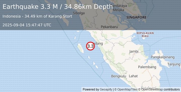 Earthquake Southern Sumatra, Indonesia (3.3 M) (2025-09-04 15:47:47 UTC)