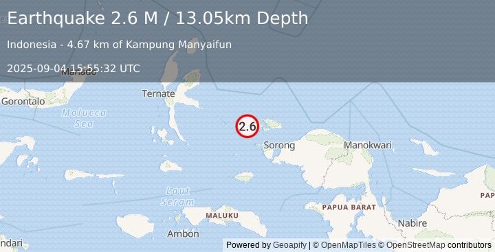 Earthquake West Papua Region, Indonesia (2.6 M) (2025-09-04 15:55:32 UTC)