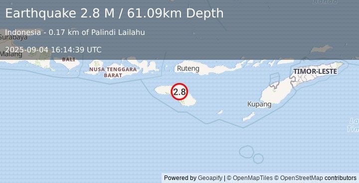 Earthquake Sumba Region, Indonesia (2.8 M) (2025-09-04 16:14:39 UTC)