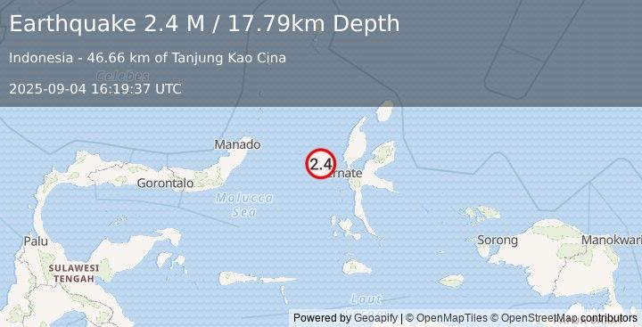 Earthquake Northern Molucca Sea (2.4 M) (2025-09-04 16:19:37 UTC)