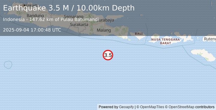 Earthquake South of Java, Indonesia (3.5 M) (2025-09-04 17:00:48 UTC)